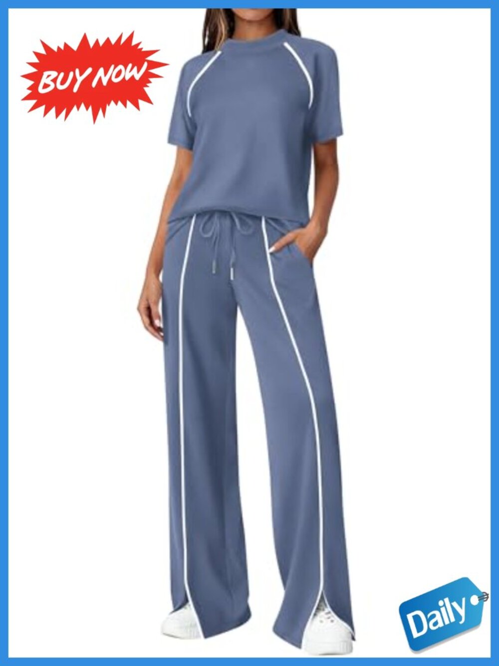 Women's 2 Piece Lounge Set Short Sleeve Crew Neck Wide Leg Pants